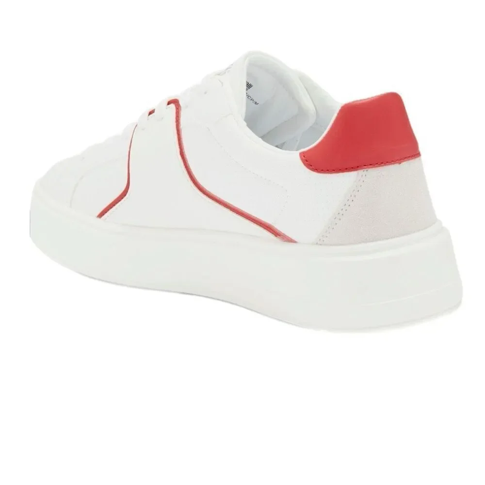 NWT Roberto Cavalli metal logo low top men sneaker in white with red accent Size